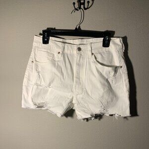 High-waisted ripped stretchy denim cut-off hot short